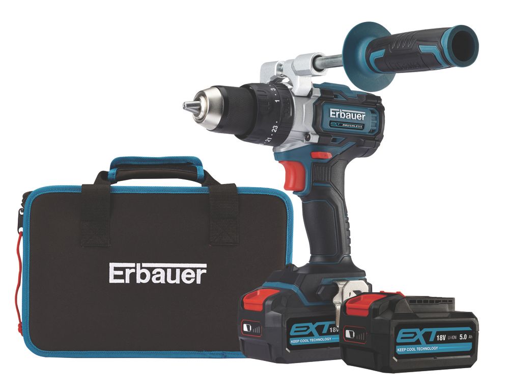 Image of Erbauer ECDT18-Li-2 18V 2 x 5.0Ah Li-Ion EXT Brushless Cordless Combi Drill 