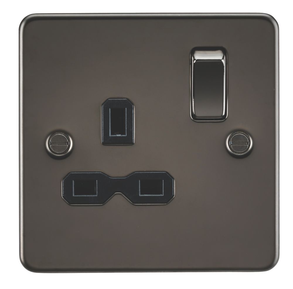 Image of Knightsbridge 13A 1-Gang DP Switched Single Socket Gunmetal with Black Inserts 