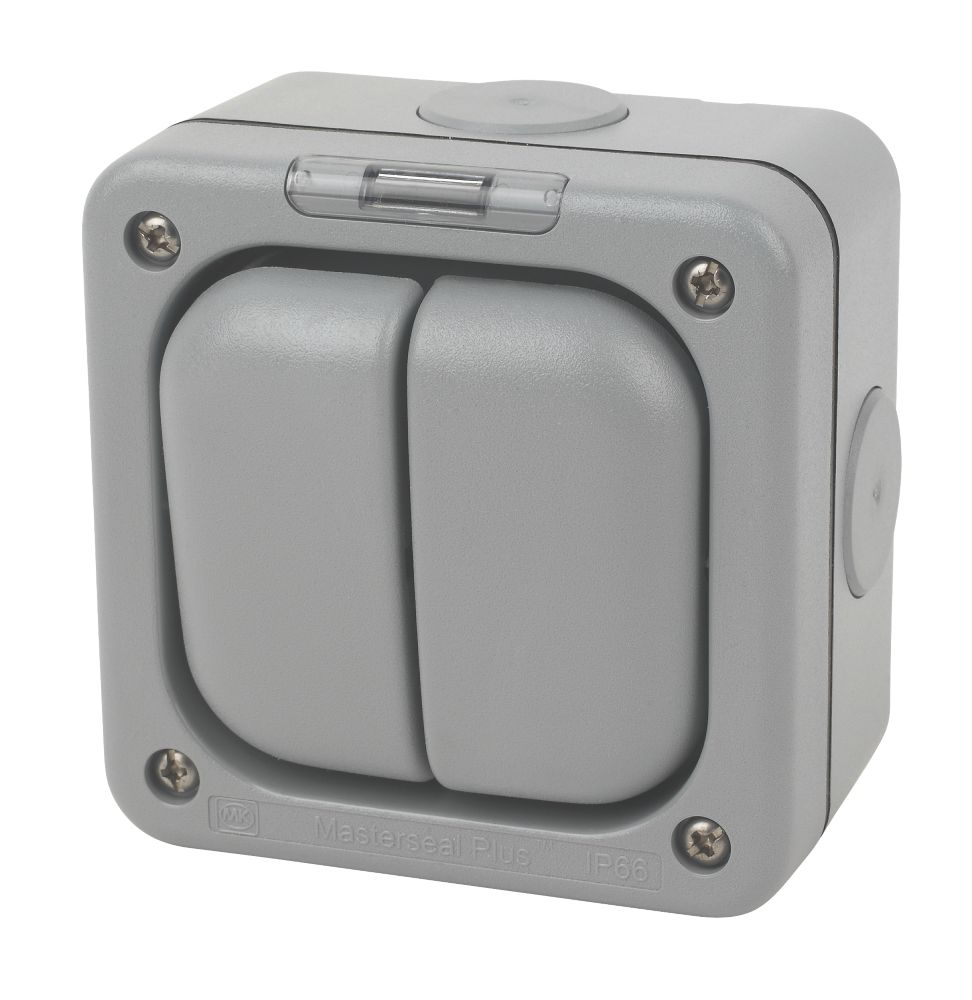 Image of MK Masterseal IP66 10AX 2-Gang 1-Way Weatherproof Outdoor Switch with Neon 