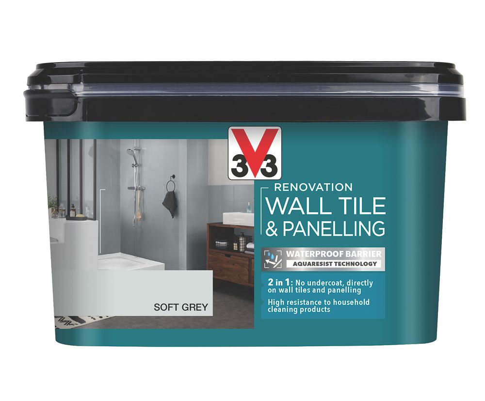 Image of V33 Renovation Wall Tile & Panelling Paint Satin Soft Grey 2Ltr 