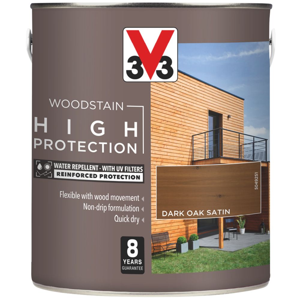 Image of V33 High-Protection Exterior Woodstain Satin Dark Oak 2.5Ltr 