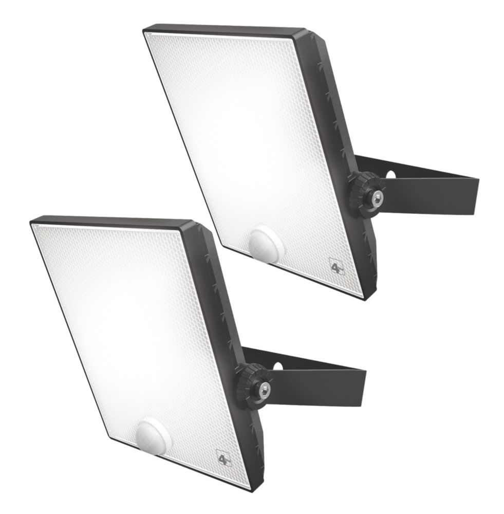 Image of 4lite Outdoor LED Floodlight With PIR Sensor Black 20W 1581lm 2 Pack 