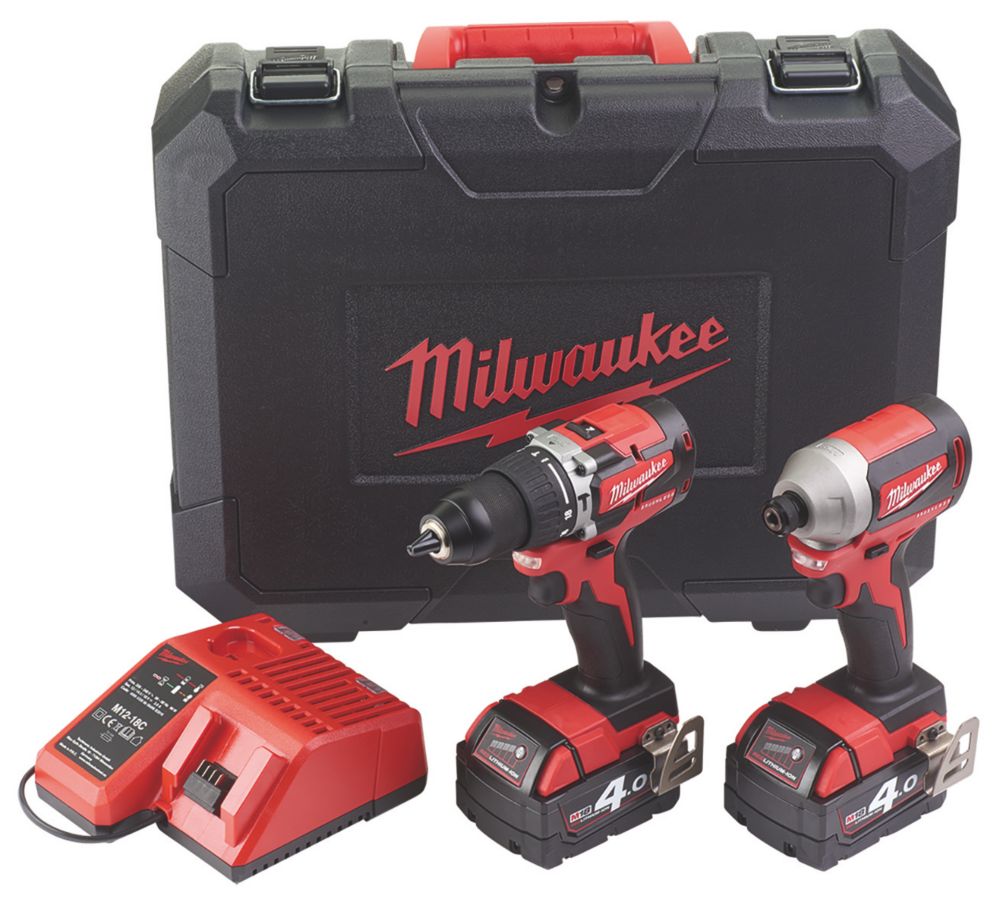 Image of Milwaukee M18 CBLPP2A-402C 18V 2 x 4.0Ah Li-Ion RedLithium Brushless Cordless Combi Drill & Impact Driver Twin Pack 