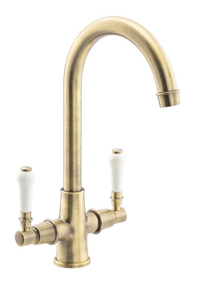 Image of Streame by Abode Keswick Swan Neck Dual-Lever Mono Mixer Brushed Brass 