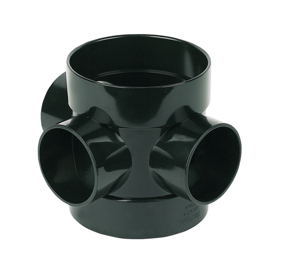 Image of FloPlast Solvent Weld 3-Boss Double Socket Short Boss Pipe Black 110mm 