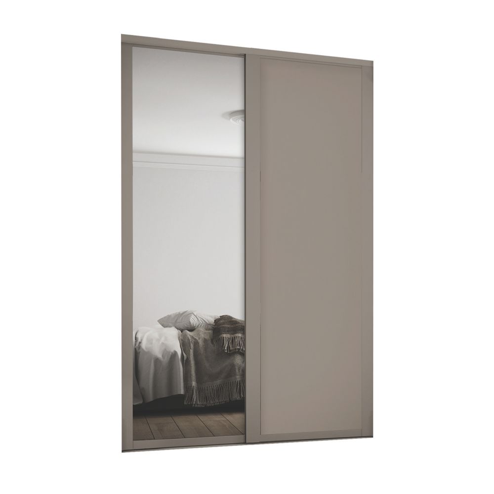 Image of Spacepro Shaker 2-Door Sliding Wardrobe Door Kit Stone Grey Frame Stone Grey / Mirror Panel 1145mm x 2260mm 