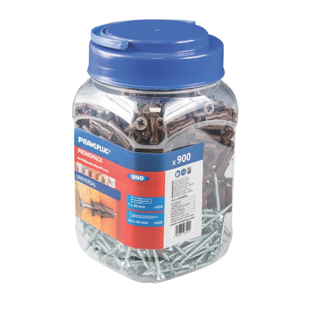 Image of Rawlplug Uno Wall Plugs & Screws 7mm x 40mm 450 Pack 
