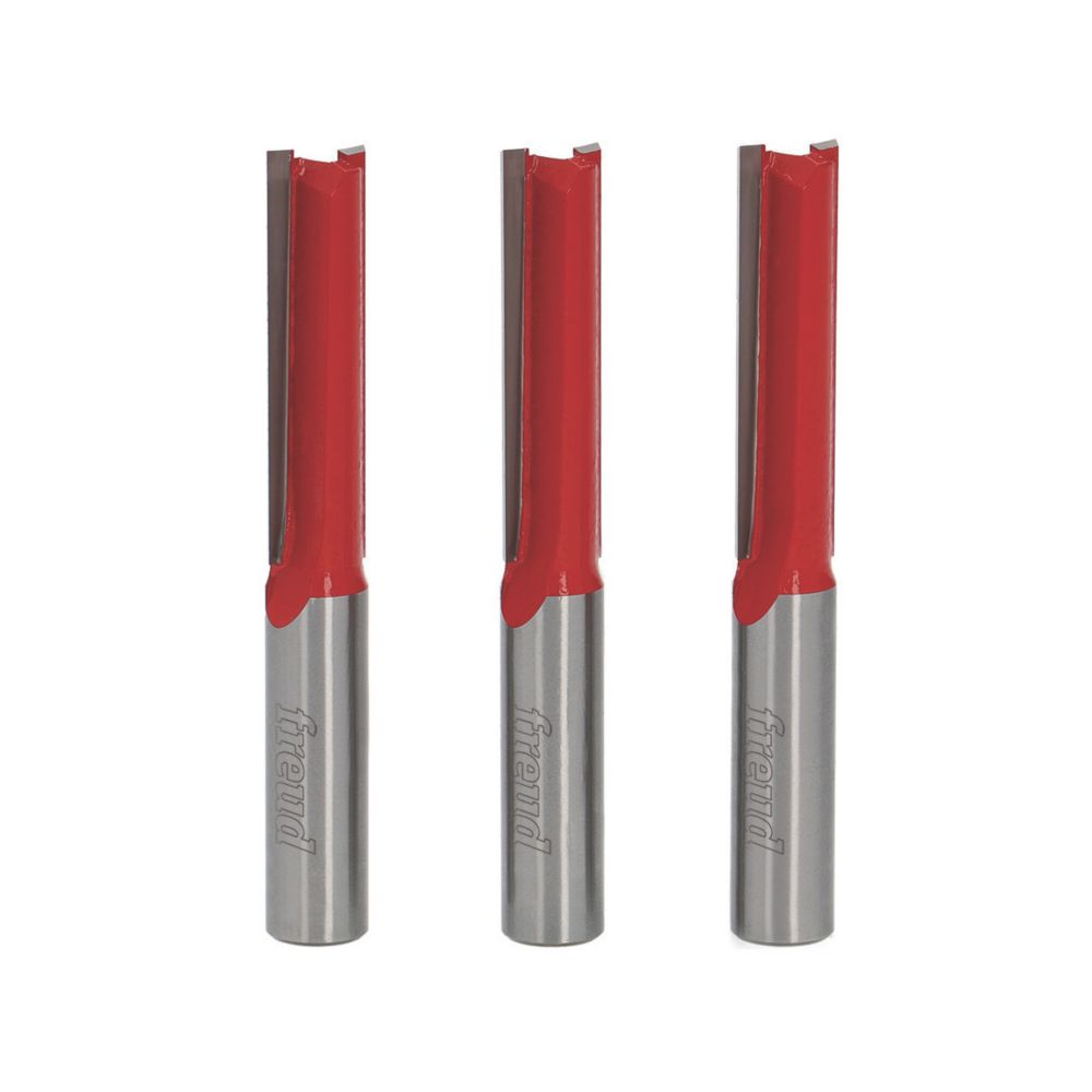 Image of Freud 12.7mm Shank Double-Flute Straight Work Top Jig Kitchen Cutter 12.5mm x 50.5mm 3 Pack 