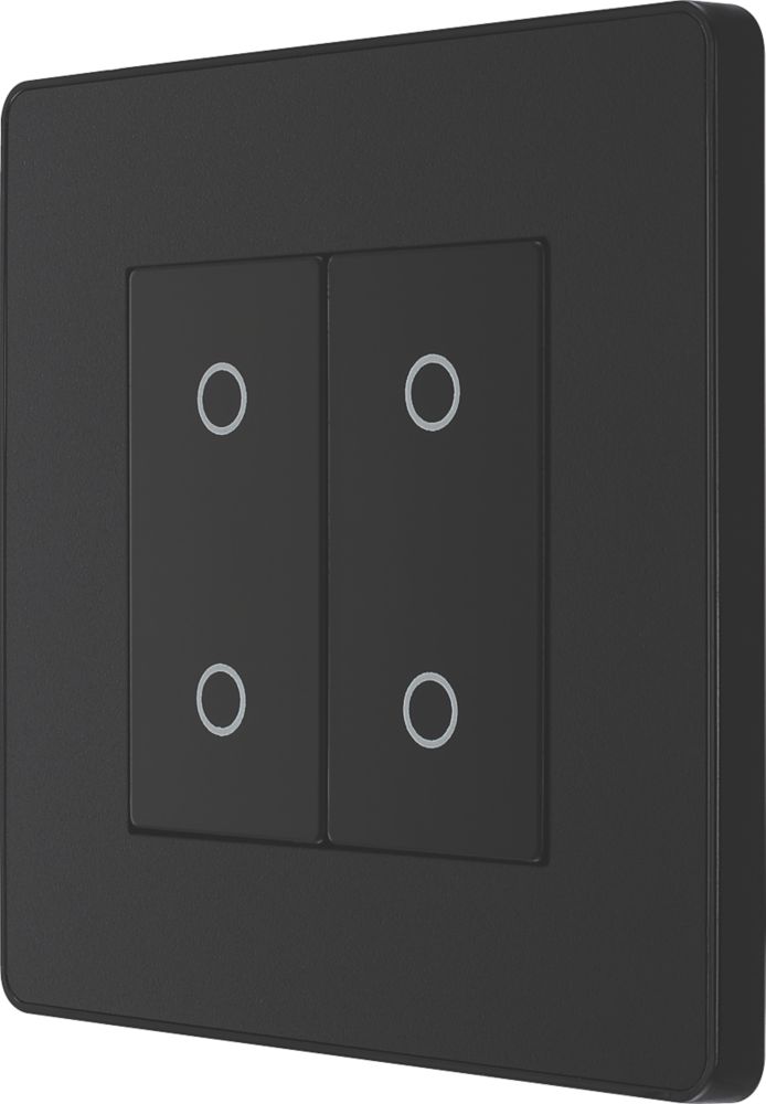 Image of British General Evolve 2-Gang 2-Way LED Double Secondary Touch Trailing Edge Dimmer Switch Matt Black with Black Inserts 