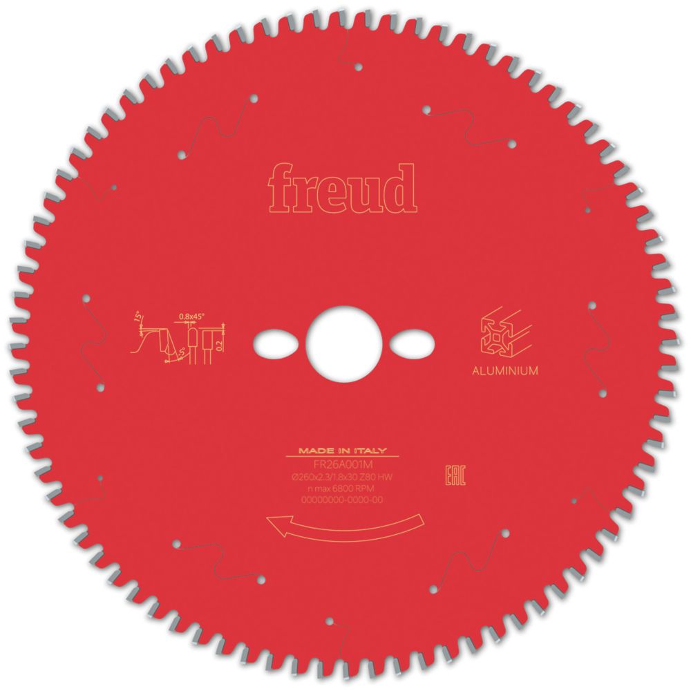 Image of Freud F03FS09827 Aluminium/Plastic Circular Saw Blade 260mm x 30mm 80T 