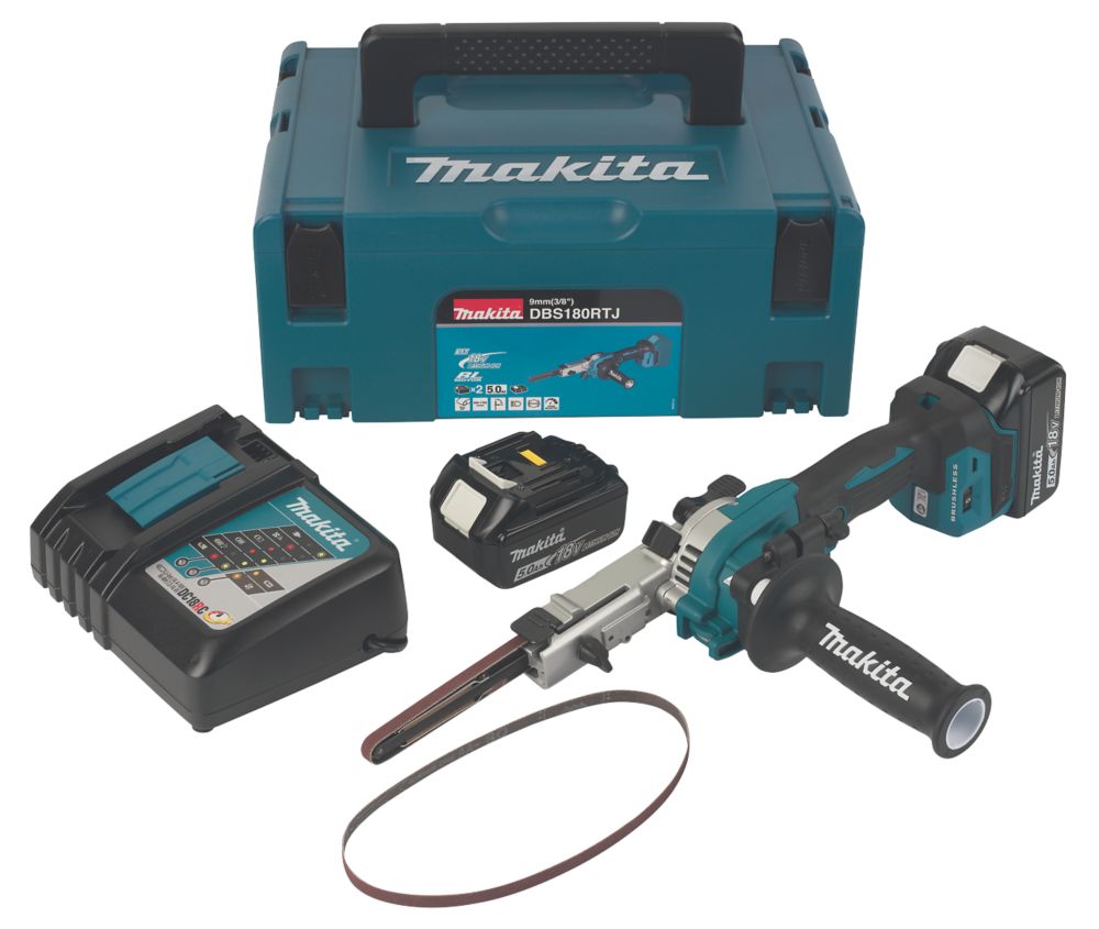 Image of Makita DBS180RTJ 3/8" 18V 2 x 5.0Ah Li-Ion LXT Brushless Cordless Belt Sander 