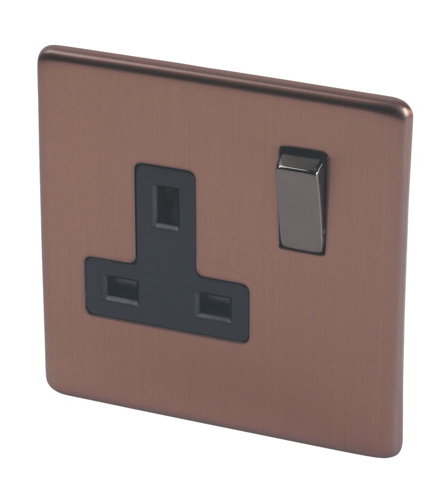 Image of Varilight 13AX 1-Gang DP Switched Plug Socket Brushed Bronze with Black Inserts 