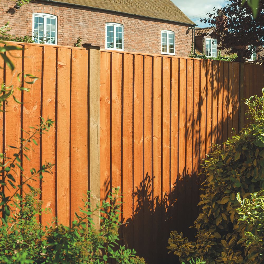 Image of Rowlinson Vertical Board Feather Edge Fence Panels Honey Brown 6' x 5' Pack of 3 