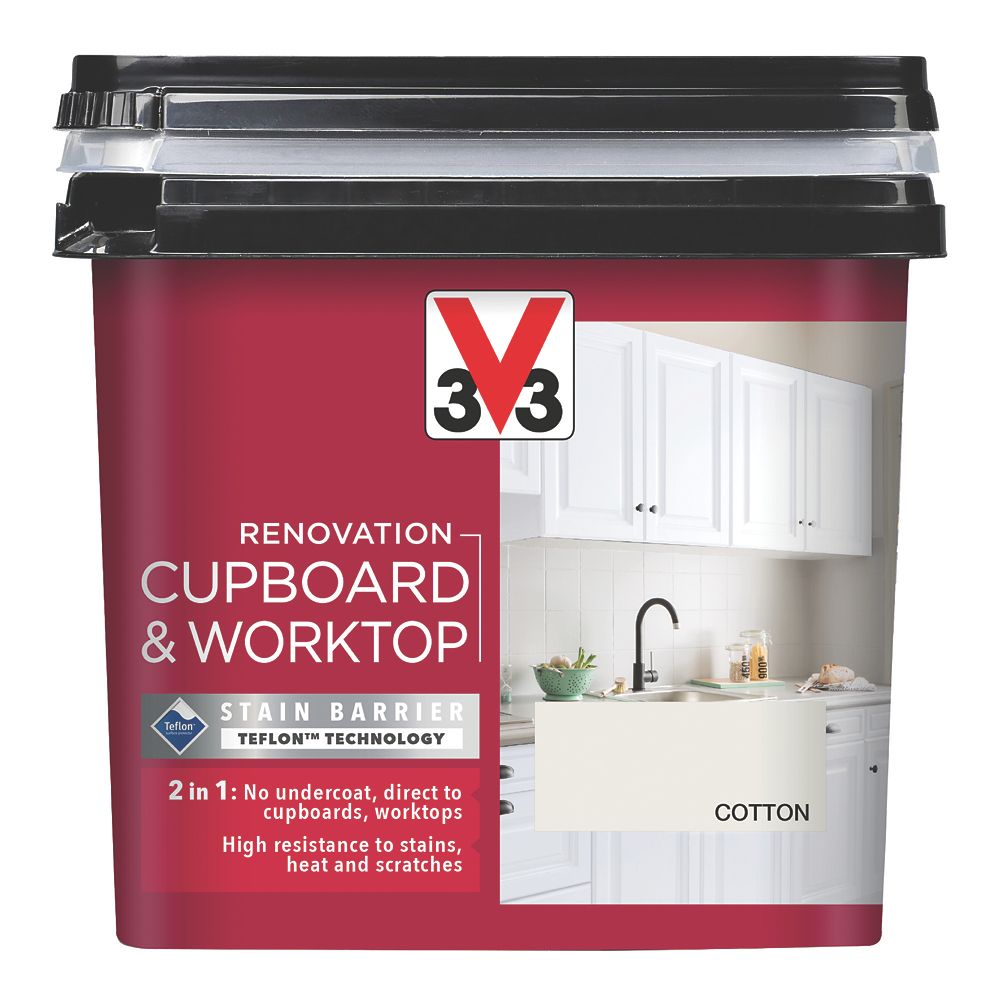 Image of V33 Renovation Cupboard & Worktop Paint Satin Cotton 750ml 