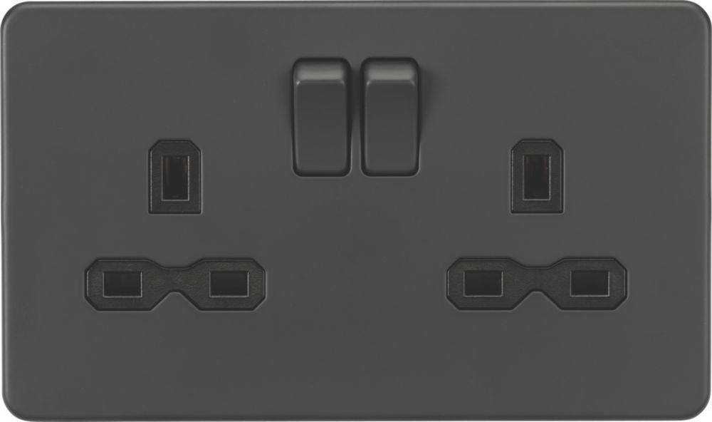 Image of Knightsbridge 13A 2-Gang DP Switched Double Socket Anthracite with Black Inserts 