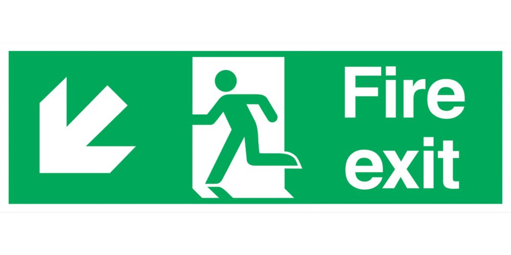 Image of Non Photoluminescent "Fire Exit Down Left" Signs 150mm x 450mm 100 Pack 