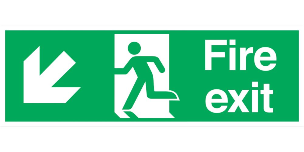 Image of Non Photoluminescent "Fire Exit Down Left" Signs 150mm x 450mm 100 Pack 