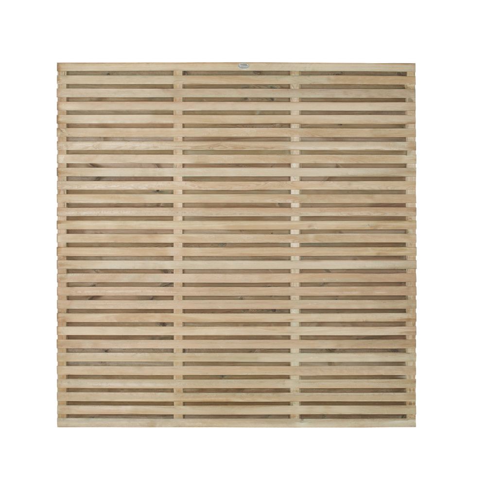Image of Forest Double-Slatted Fence Panels Natural Timber 6' x 6' Pack of 3 