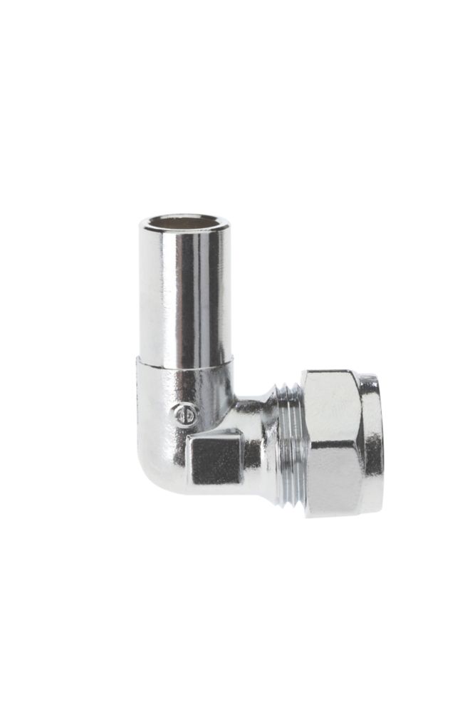 Image of Drayton Chrome-Plated Brass Compression Reducing 90Â° TRV Adaptor Elbow 15mm x 10mm 