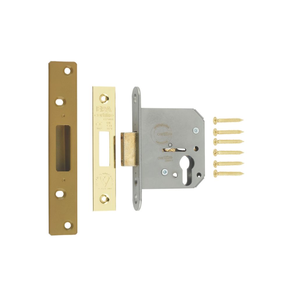 Image of ERA Polished Brass Euro Deadlock 61mm Case - 56mm Backset 