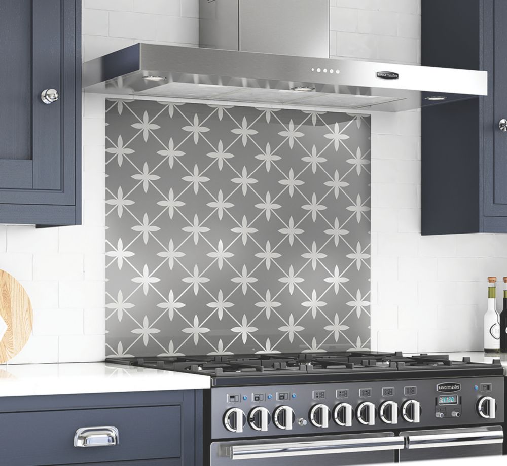 Image of Laura Ashley Wicker Charcoal Self-Adhesive Glass Kitchen Splashback 900mm x 750mm x 6mm 