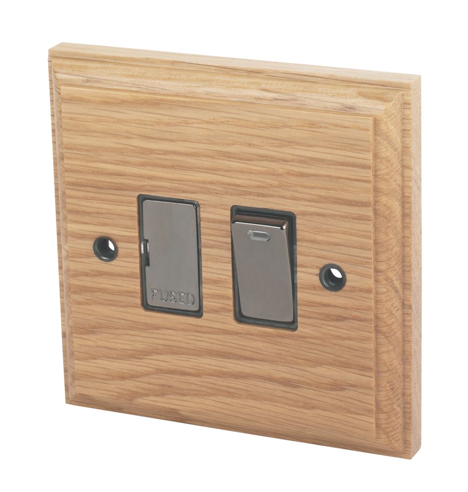 Image of Varilight 13A Switched Fused Spur with Neon Classic Oak with Black Inserts 