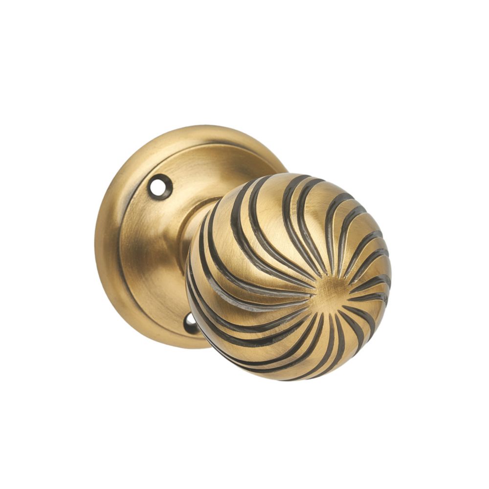 Designer Levers Swirl Ball Mortice Knob Pair Antique Brass 63mm (710KK)