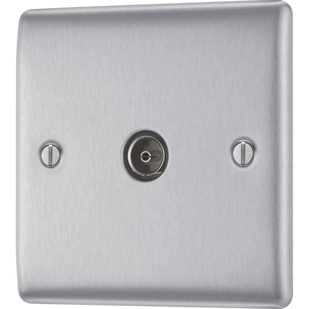 Image of British General Nexus Metal 1-Gang Coaxial TV / FM Socket Brushed Steel 