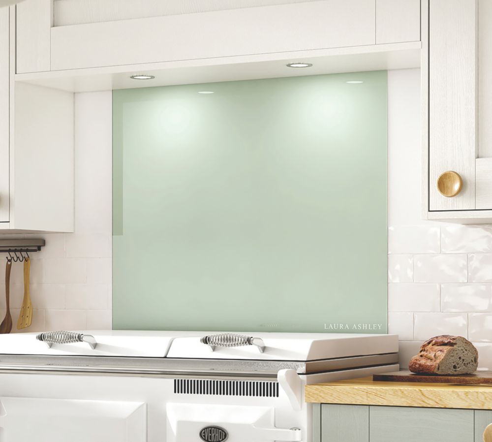 Image of Laura Ashley Eau de Nil Green Self-Adhesive Glass Kitchen Splashback 900mm x 750mm x 6mm 