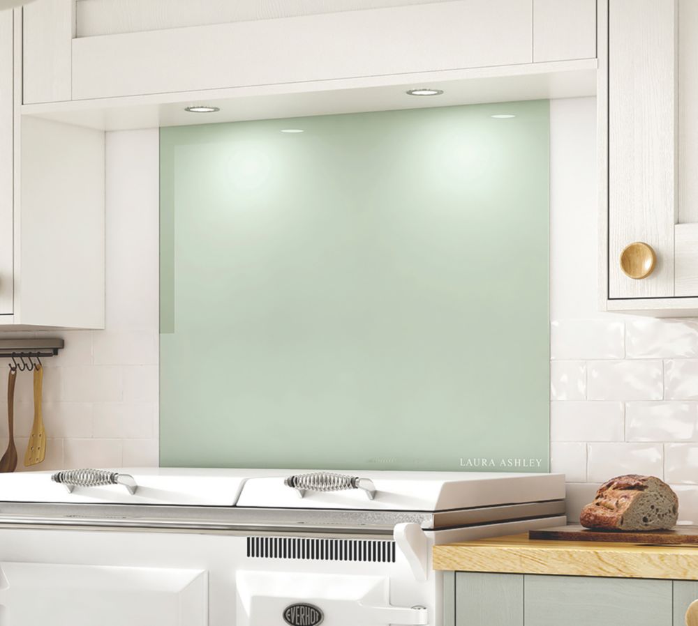 Image of Laura Ashley Eau de Nil Green Self-Adhesive Glass Kitchen Splashback 900mm x 750mm x 6mm 