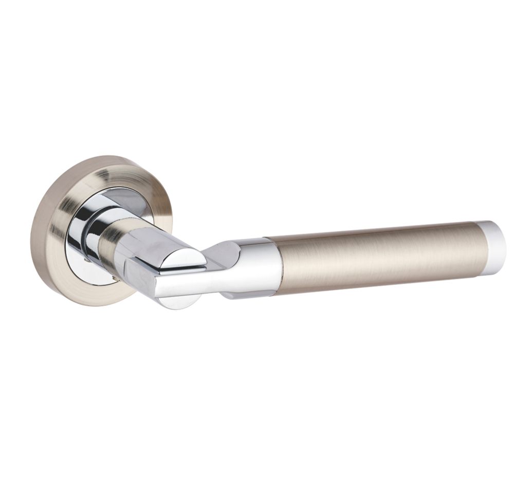 Image of Smith & Locke Tenby Fire Rated Lever on Rose Door Handles Pair Chrome / Brushed Nickel 