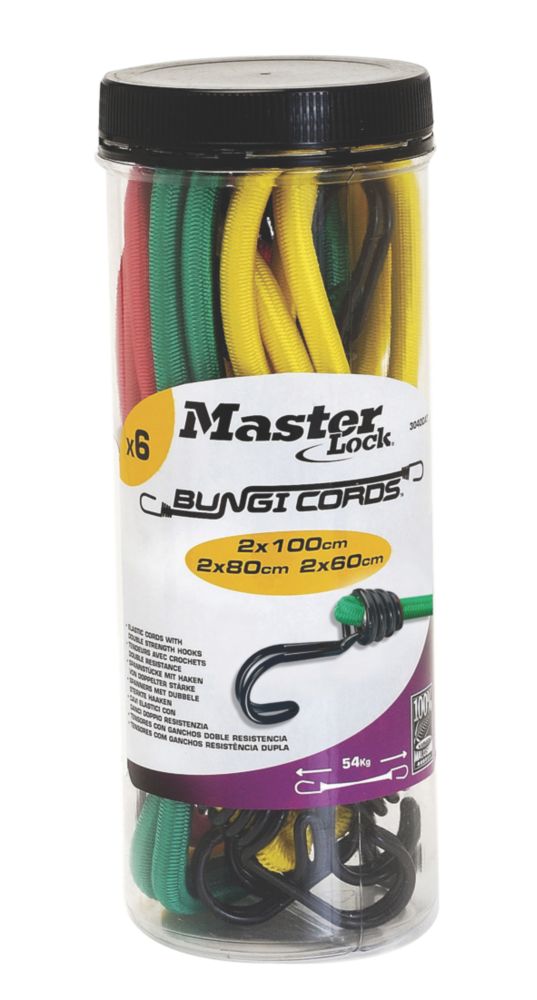 Image of Master Lock Reverse Hook Bungee Cord Set x 8mm 6 Piece Set 
