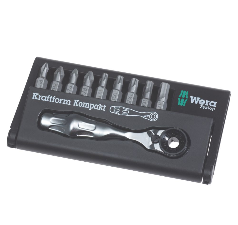 Image of Wera Zyklop Interchangeable Bit-Check KK 10 Zyklop Mini 1 Ratchet Screwdriver Bit Set 10 Pieces 