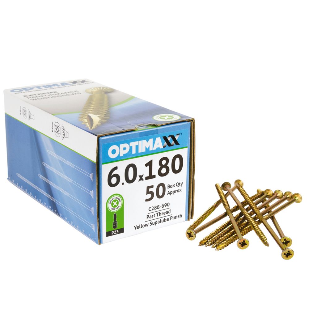 Image of Optimaxx PZ Countersunk Wood Screws 6mm x 180mm 50 Pack 