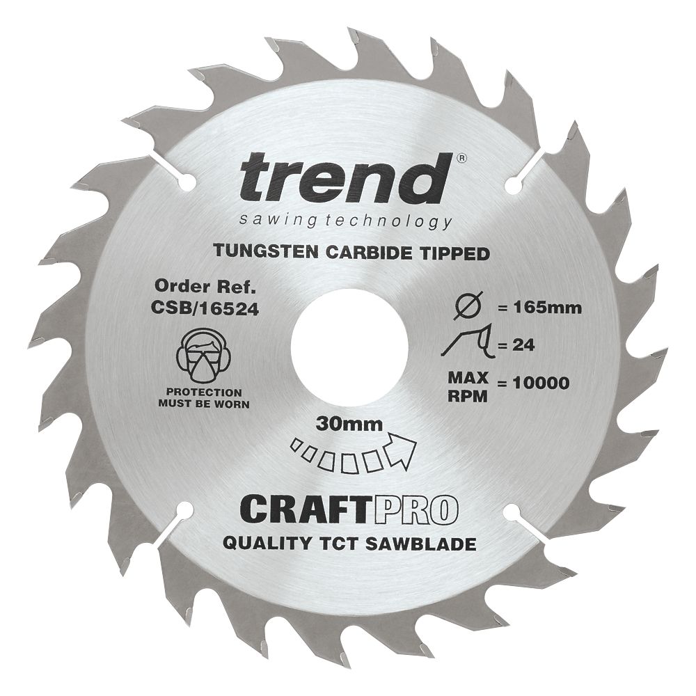 Image of Trend CraftPro Wood/Chipboard/MDF Circular Saw Blade 165mm x 30mm 24T 