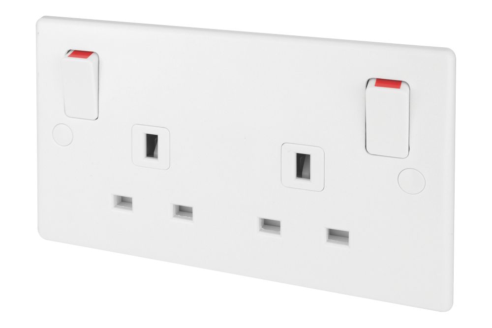 Image of Schneider Electric Ultimate Slimline 13A 2-Gang DP Switched Plug Socket White 