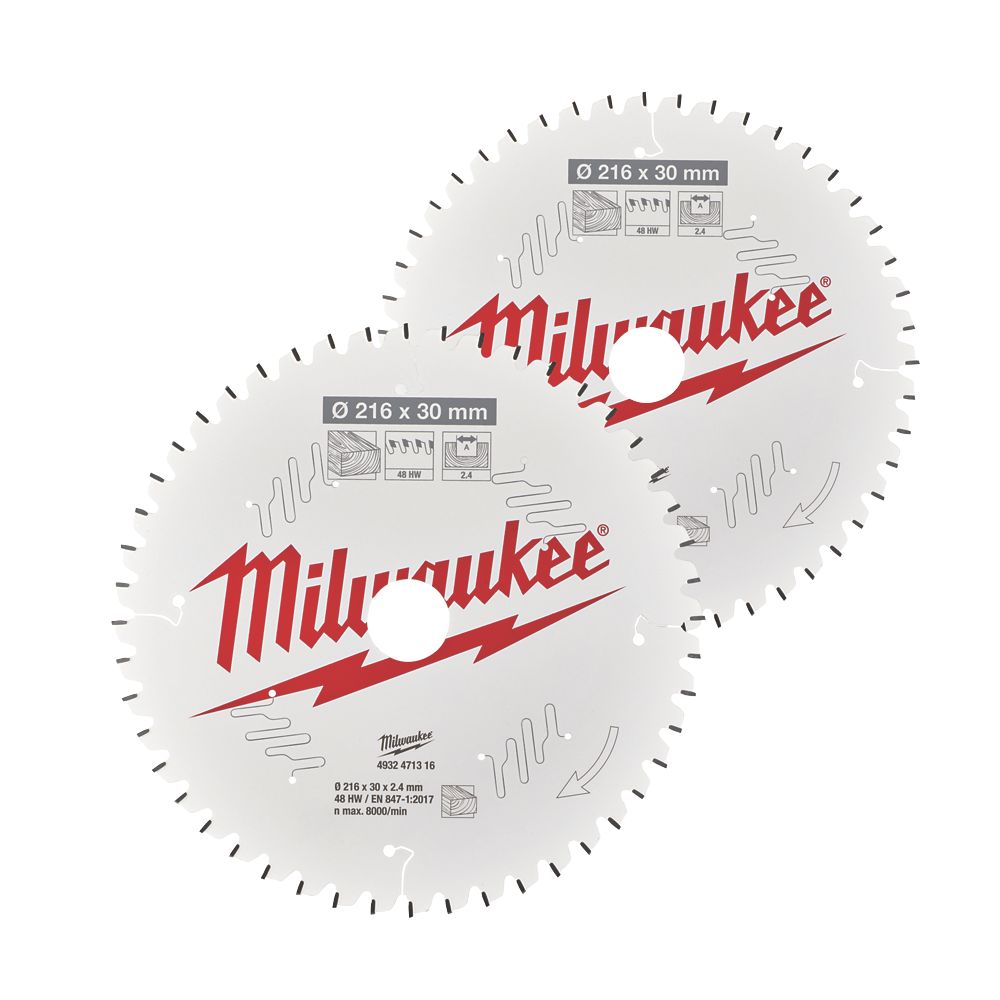 Image of Milwaukee Wood Circular Saw Blade Twin Pack 216mm x 30mm 48/60T 2 Pieces 