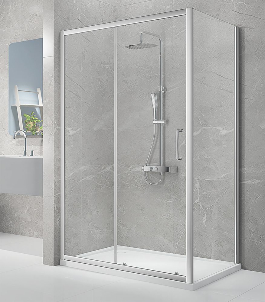 Image of Triton Neo Eight Framed Rectangular Sliding Door Shower Enclosure Reversible Chrome 1400mm x 800mm x 1900mm 
