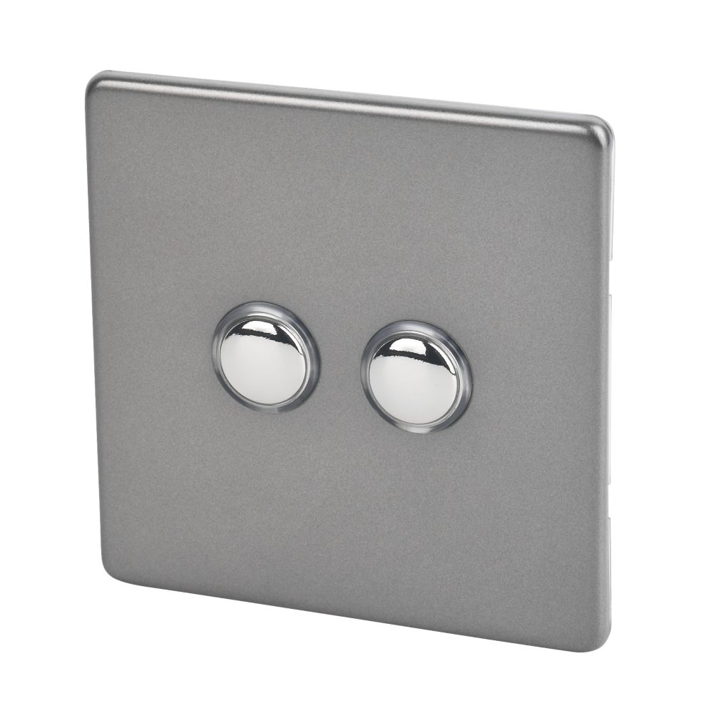 Image of Varilight 6A 2-Gang 2-Way Light Switch Slate Grey 