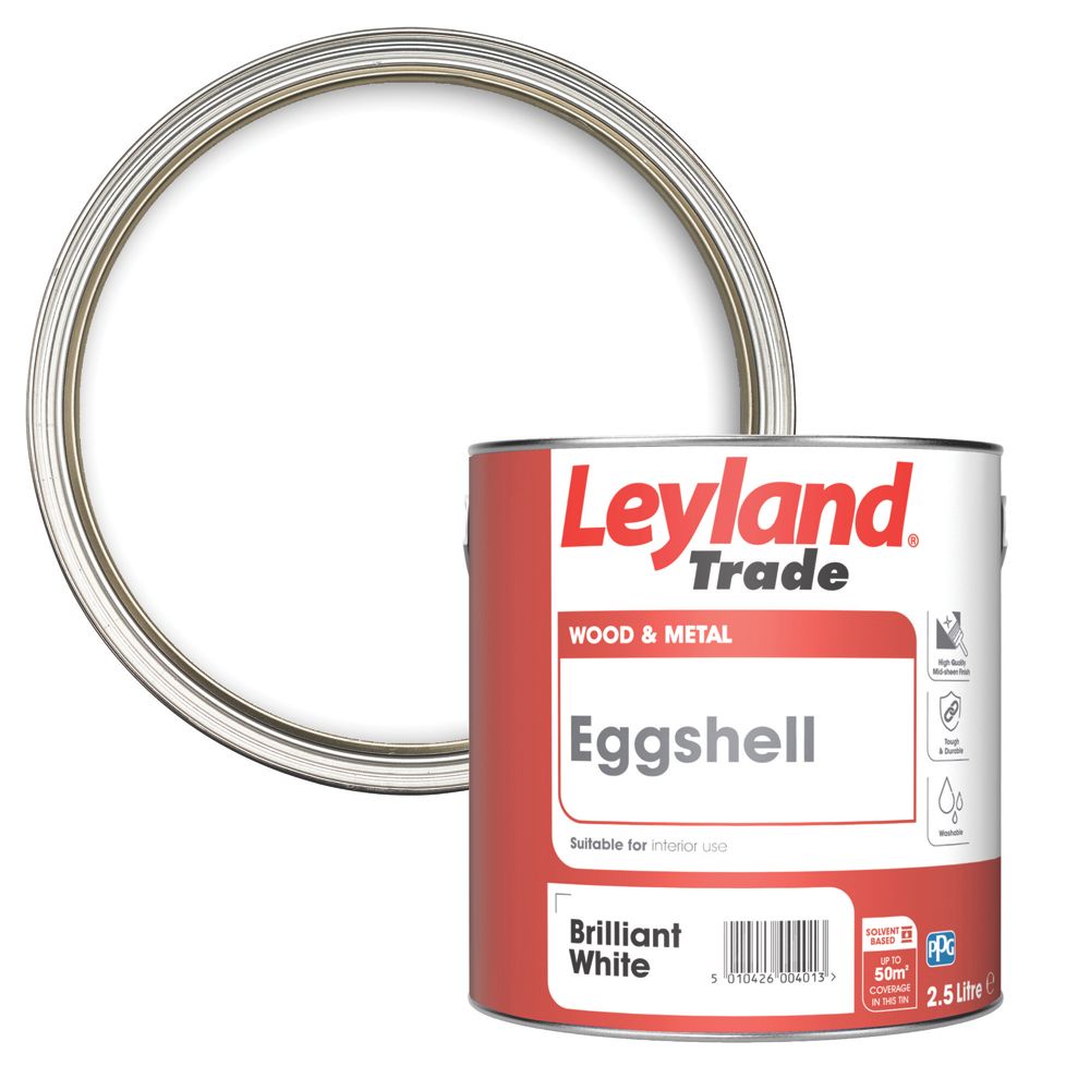 Image of Leyland Trade Eggshell Paint Brilliant White 2.5Ltr 