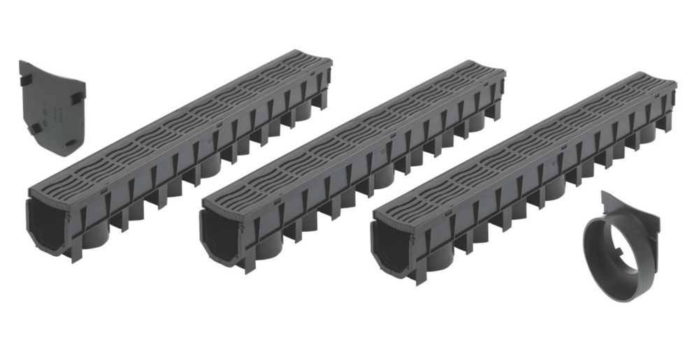 Image of FloPlast FloDrain Garage Pack Black 115mm x 1m 3 Pack 