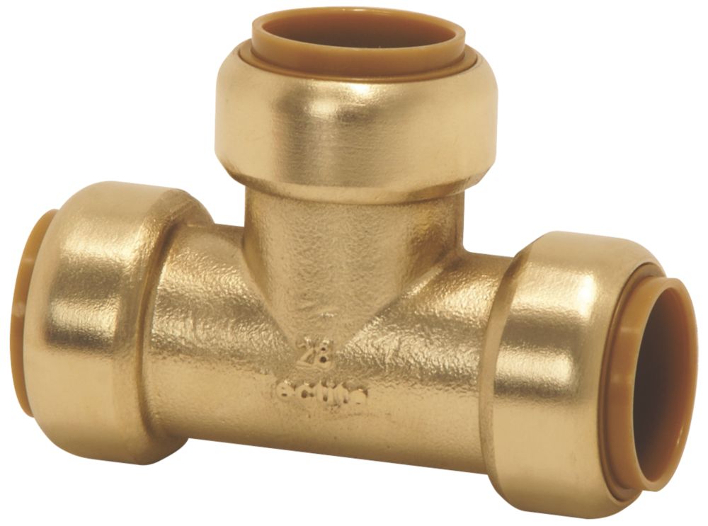 Image of Tectite Classic Brass Push-Fit Equal Tee 22mm 