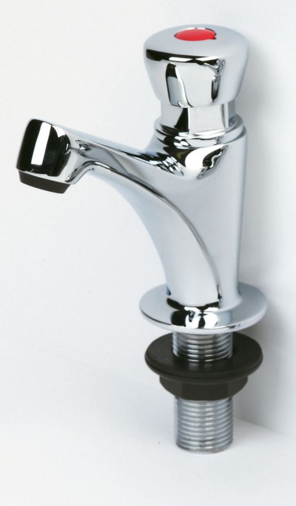Image of Self-Closing Bathroom Basin Pillar Tap Chrome 
