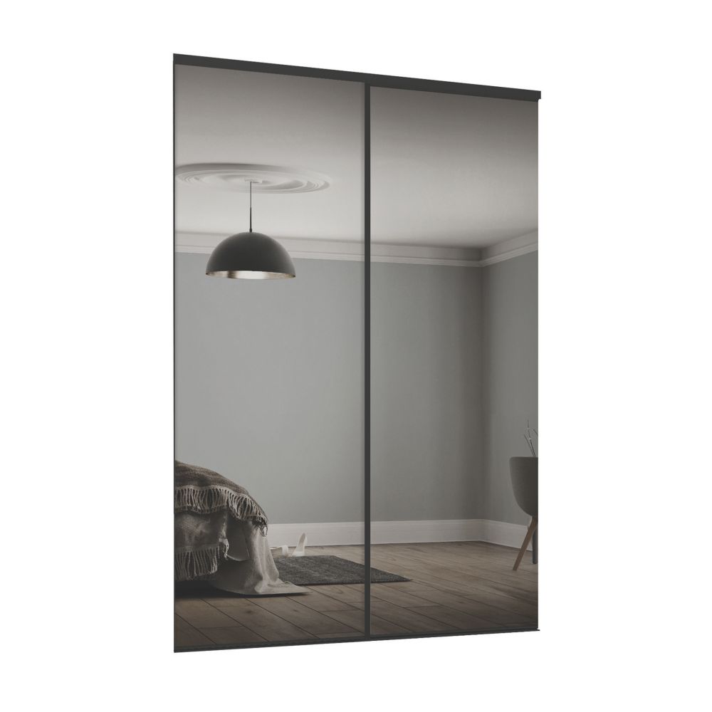 Image of Spacepro Classic 2-Door Framed Sliding Mirror Wardrobe Doors Black Frame Mirror Panel 1489mm x 2260mm 