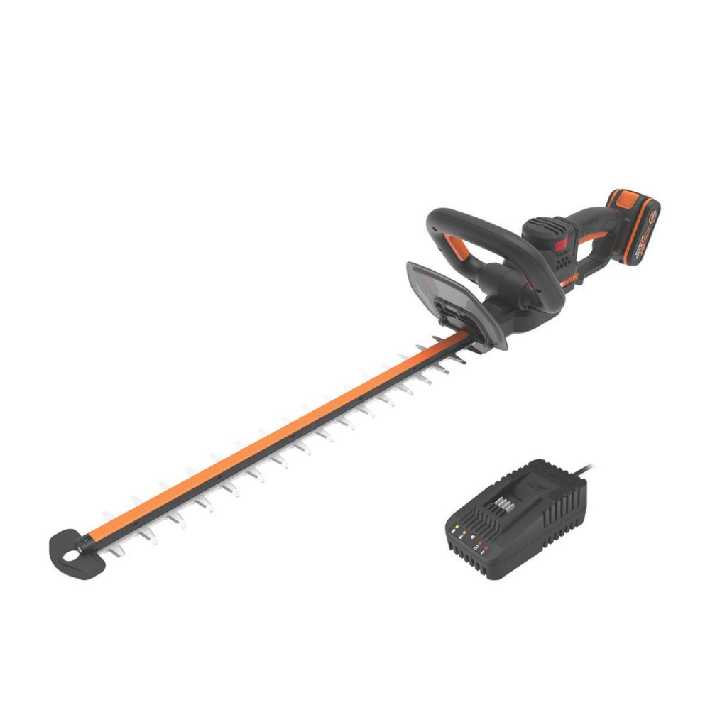 Image of Worx WG263E 56cm 20V 1 x 4.0Ah Lithium PowerShare Brushless Cordless Hedge Trimmer 