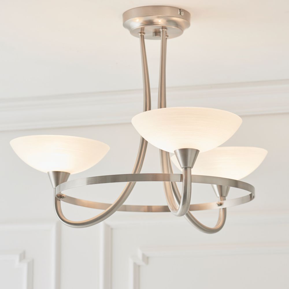 Image of Quay Design Hayley LED 3-Light Semi-Flush Ceiling Light Satin Chrome 6W 200lm 