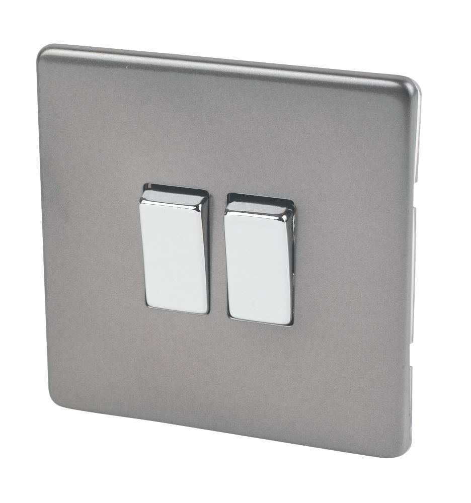 Image of Varilight 10AX 2-Gang 2-Way Light Switch Slate Grey 