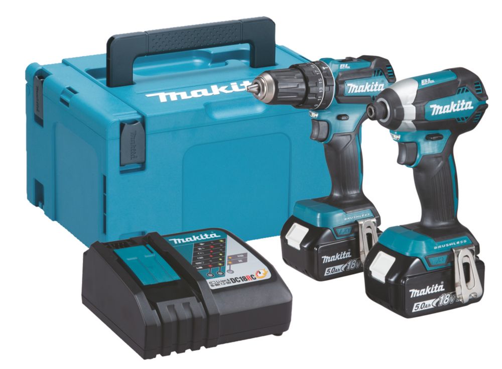 Image of Makita DLX2283TJ 18V 2 x 5.0Ah Li-Ion LXT Brushless Cordless Combi Drill & Impact Driver Twin Pack 