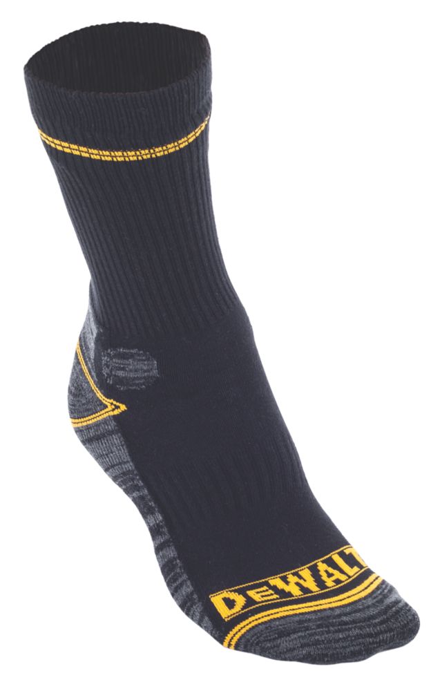 Image of DeWalt Pro Comfort Work Socks Black / Grey / Yellow Size 7-12 