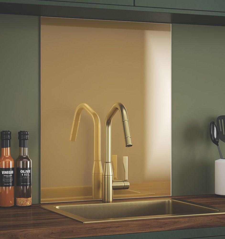 Image of Splashback Brass Self-Adhesive Glass Kitchen Splashback 600mm x 750mm x 6mm 